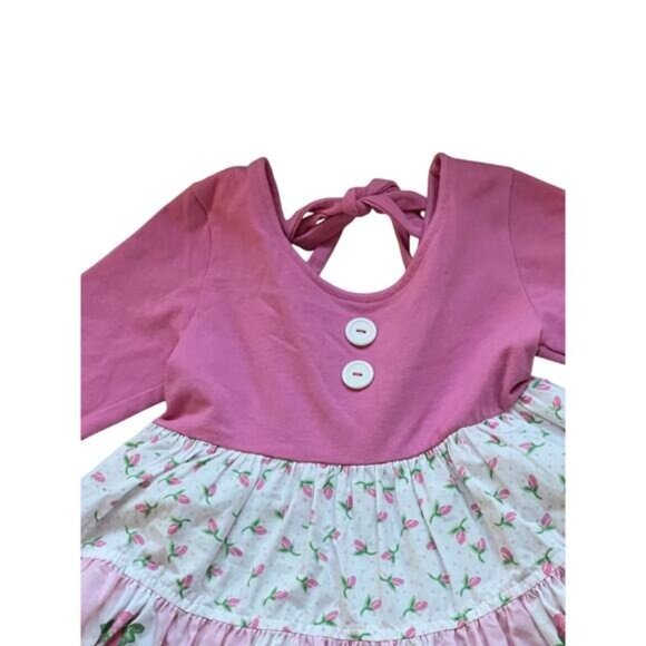 Eleanor Rose Britney Dress Girls Size 3 - 4 Cotton Pink Rose Floral Tiered - Picture 6 of 11